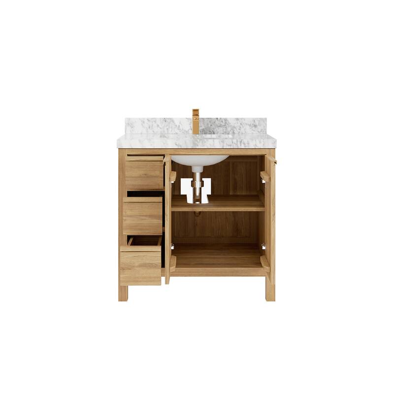 Willow Collections 36 in. W x 22 in. D Elizabeth Solid Teak Wood Center Sink Bathroom Vanity with Countertop