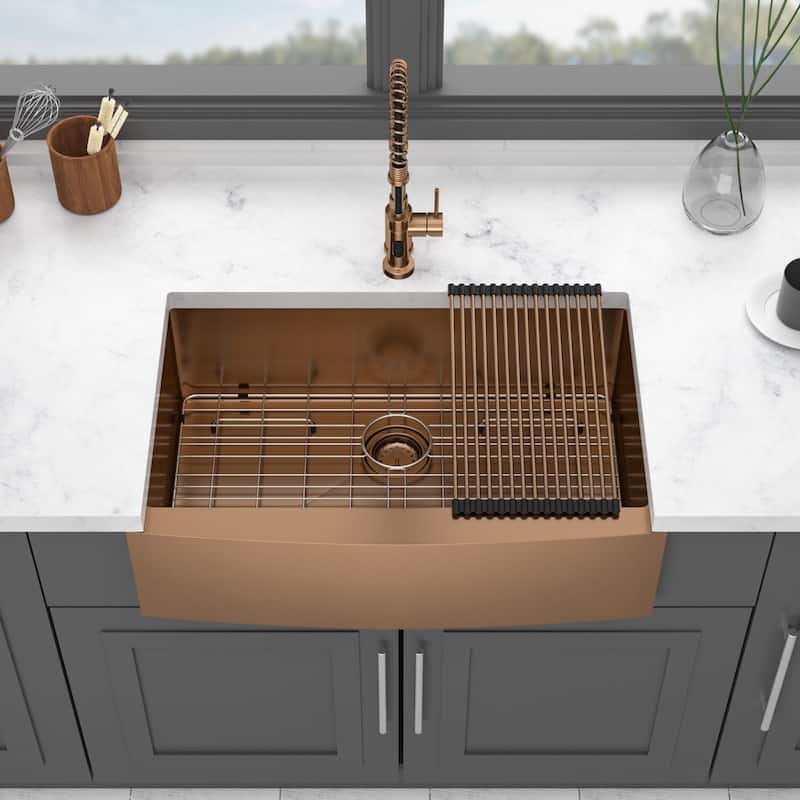 30 Rose Gold Farmhouse Sink - 30x21x10 Inch Kitchen Sink Stainless Steel 16 gauge Apron Front Kitchen Sink
