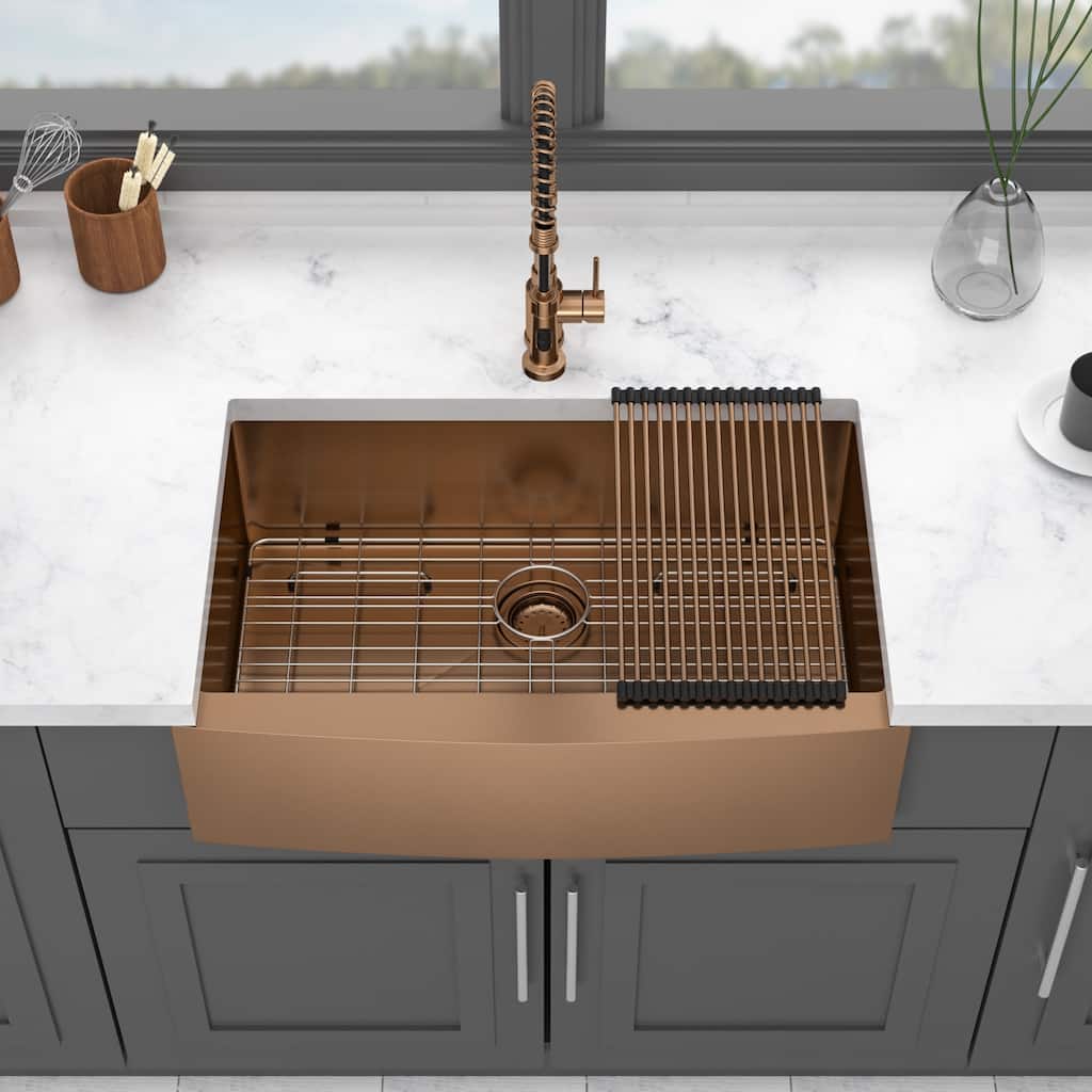 33 Rose Gold Farmhouse Sink - 33*21*10 Inch Kitchen Sink Stainless Steel 16 gauge Apron Front Kitchen Sink