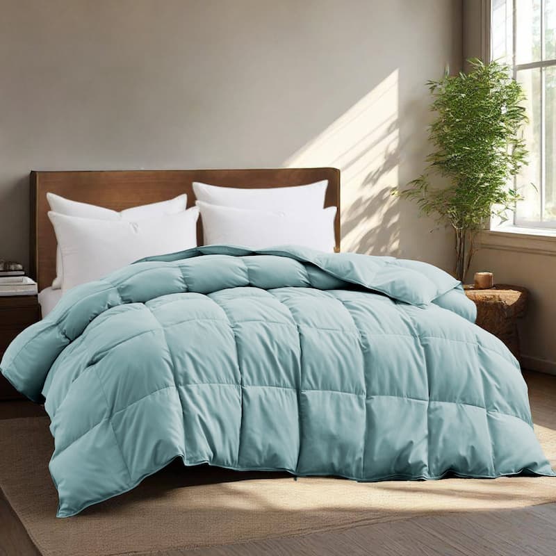 All-Season Medium Warmth White Goose Down Comforter with Premium Fabric - California King - Blue