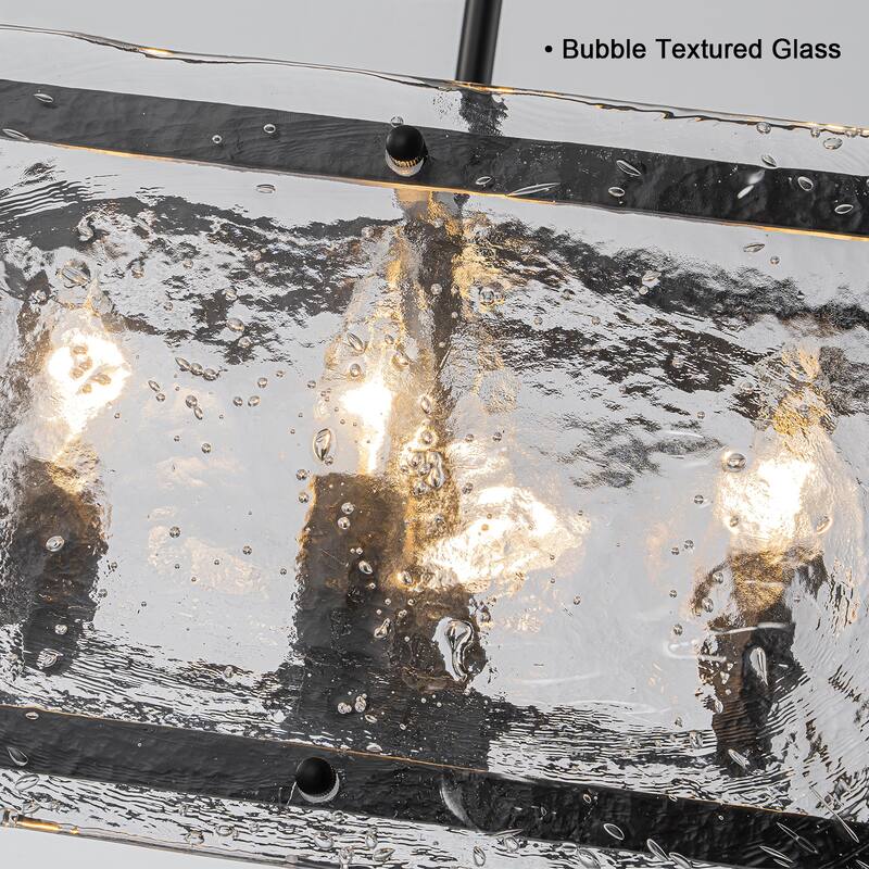 4-Light Square Glass Chandelier with Bubble Textured Shade, Modern Industrial Pendant for Dining Room, Kitchen