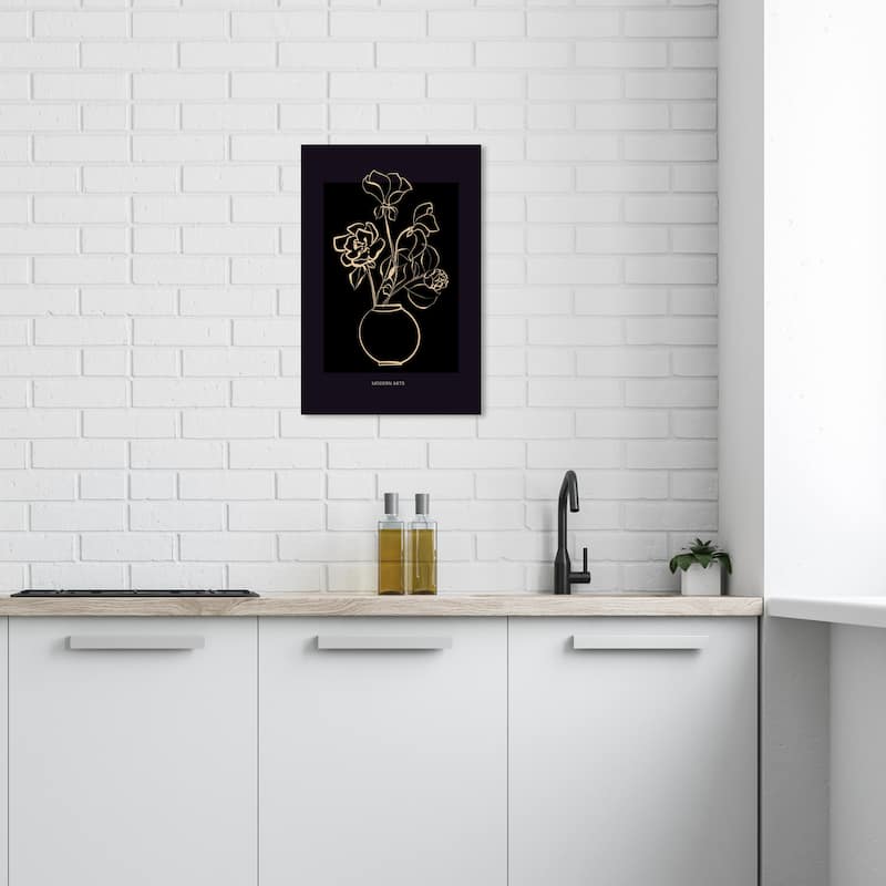 Wynwood Studio Canvas Floral and Botanical Simple lines Flowers Black and Eggshell Modern & Contemporary Wall Art Canvas Print - 16 x 24