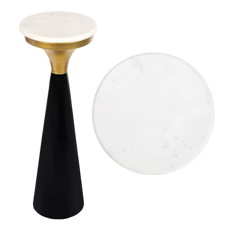 JONATHAN Y Vince 22.25" Drink Table with Marble Top - Black/White/Gold - Metal