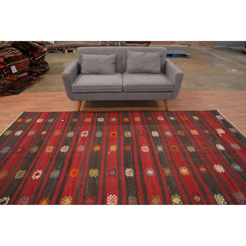 Hand Woven Oriental 100% Wool Carpet Southwestern Tribal Red Kilim Area Rug - 10' 4'' X 6' 7''