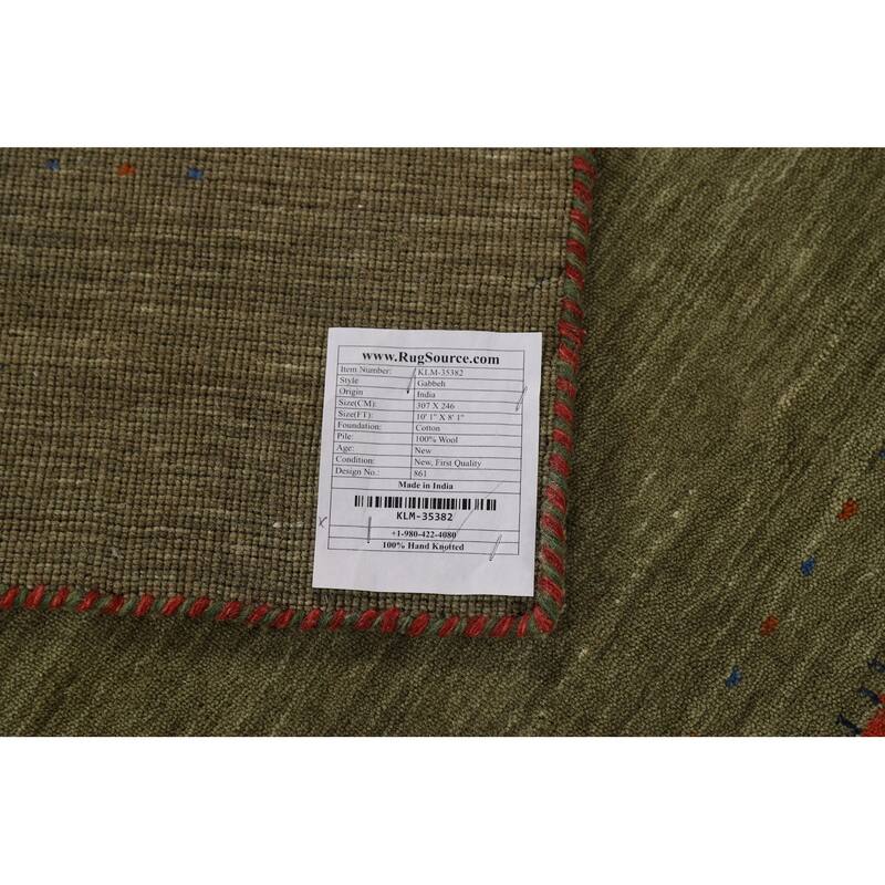 Tribal Green Gabbeh Oriental Area Rug Handmade Wool Carpet - 8'1"x 10'1"