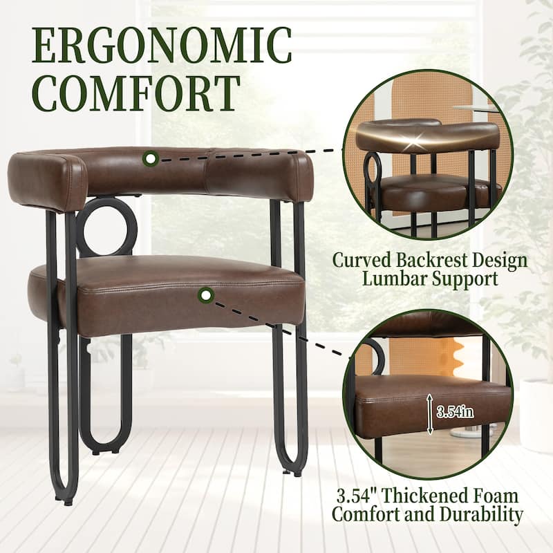 Dark Brown Modern 23.62" Upholstered Barrel Chair with Black Iron Frames for Kitchen (Set of 2)