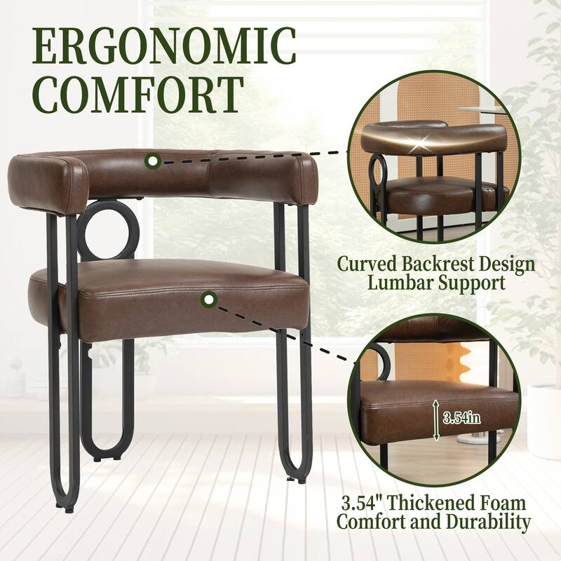 PU Accent Chair Dining Chair Barrel Side Chairs Armchair Set of 2
