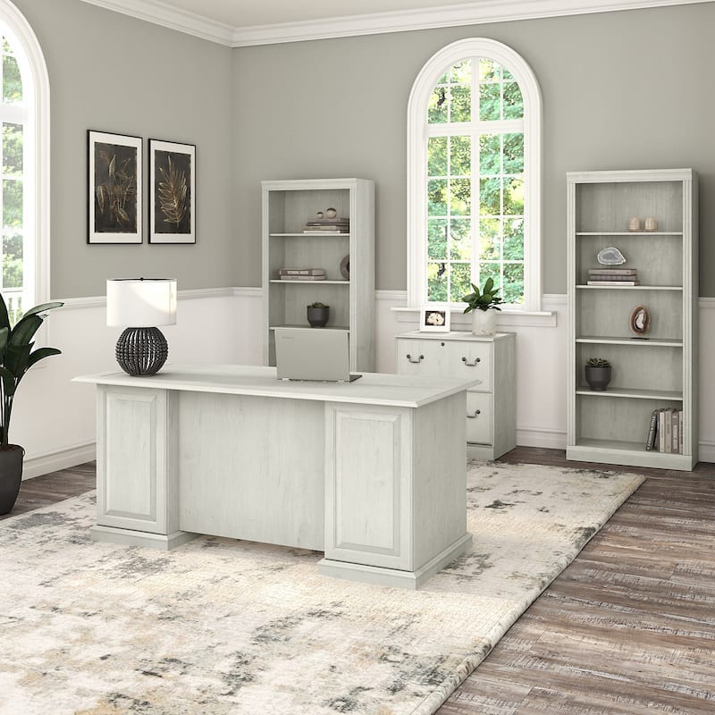 Saratoga Executive Desk, File Cabinet and Bookcases by Bush Furniture - Linen White Oak