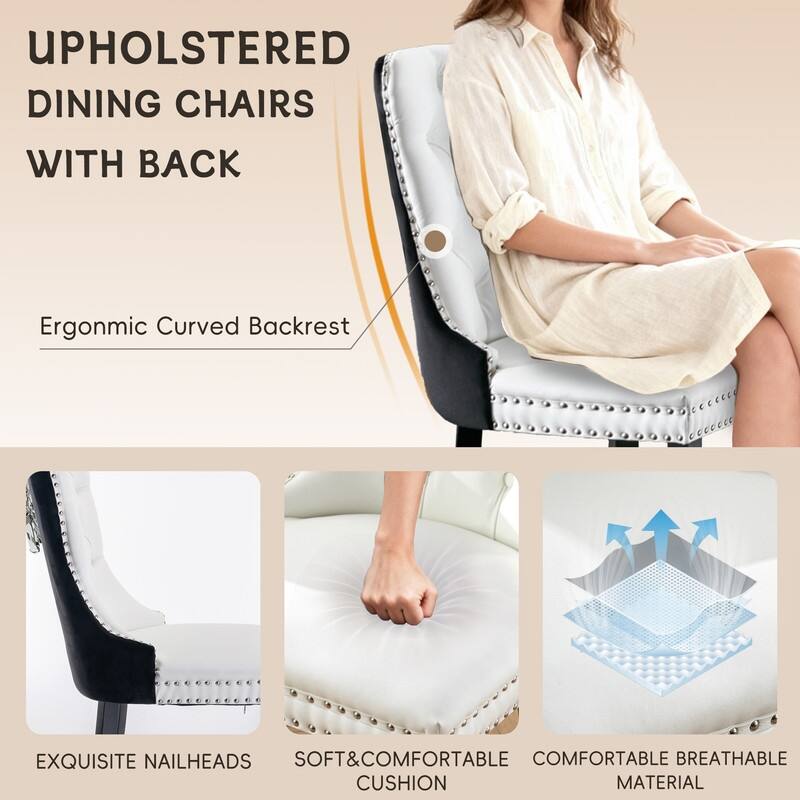 Modern Tufted Velvet Upholstered Nailhead Dining Chair Set of 6