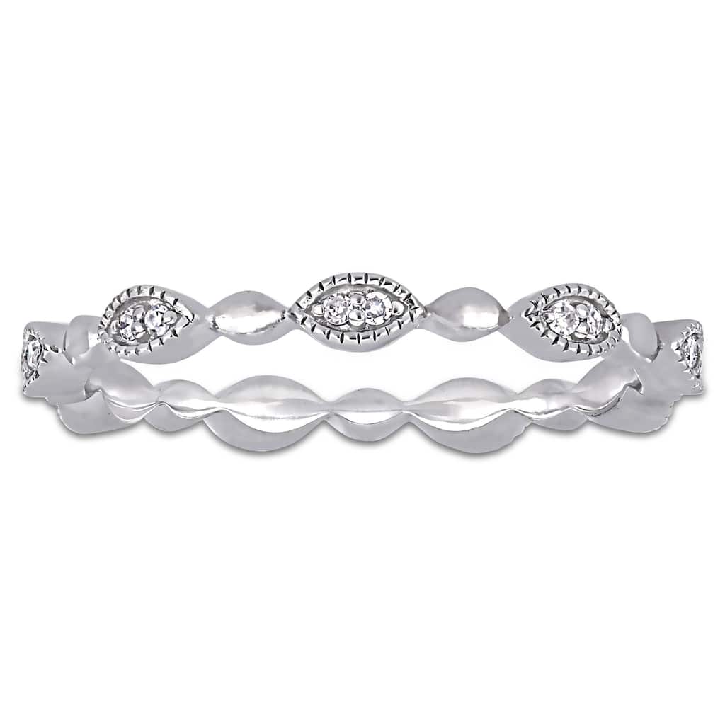 Miadora 10k White Gold 1/10ct TDW Diamond Stackable Infinity Eternity Band