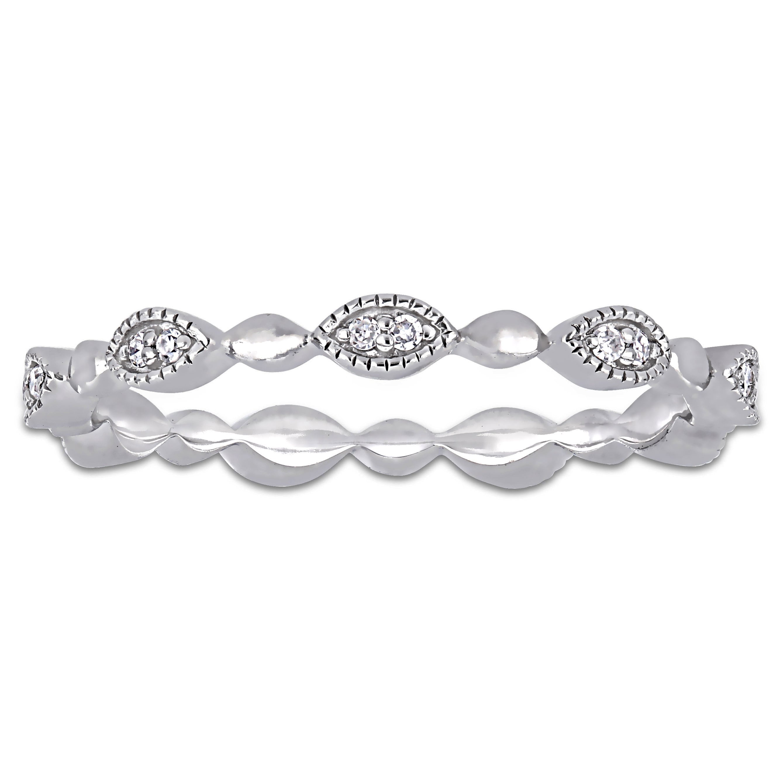 Miadora 10k White Gold 1/10ct TDW Diamond Stackable Infinity Eternity Band
