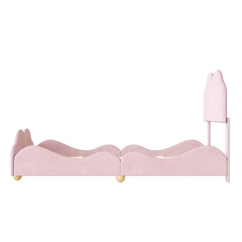 Twin Size Upholstered Platform Bed with Cloud Shaped Bed Board, Playful Design for Kids' Bedrooms