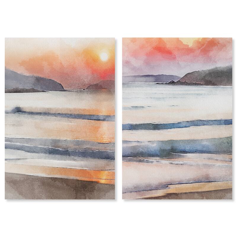 Wynwood Studio Canvas Nautical and Coastal Amber Sky SET Orange and Nautical & Coastal Wall Art Canvas Print
