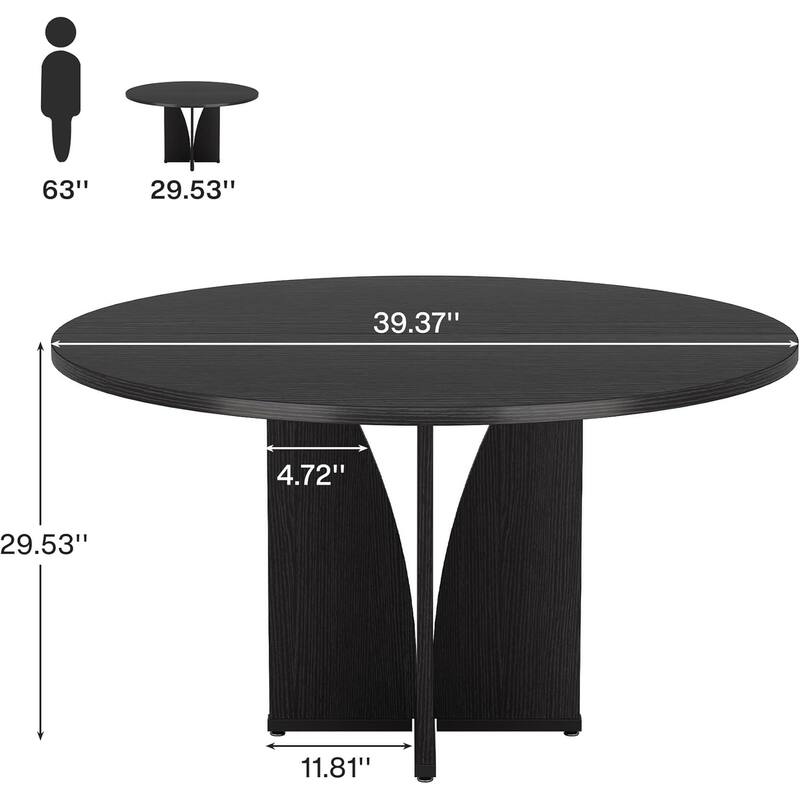 39" Round Conference Table for 4 Modern Wooden Meeting Table with Sturdy Base for Office/Training/Negotiation/Conference Room