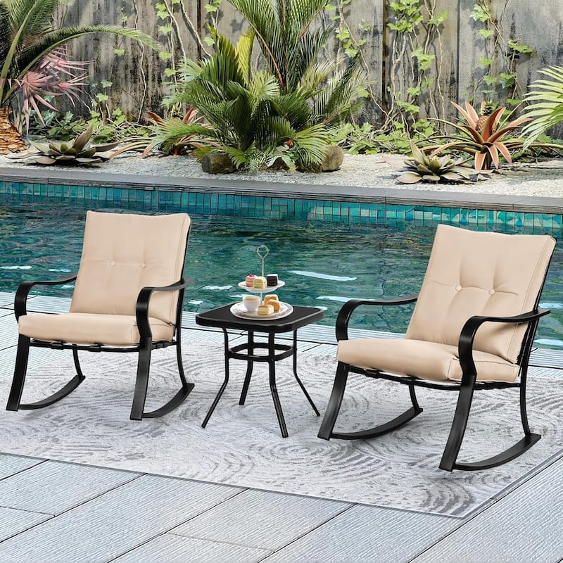 3-piece Rocking Chair Patio Bistro Set with Side Table