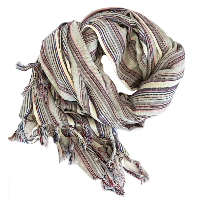 HomeRoots 39" X 71" Gray Cotton Plain Weave Striped Turkish Towel Throw Blanket with Tassels