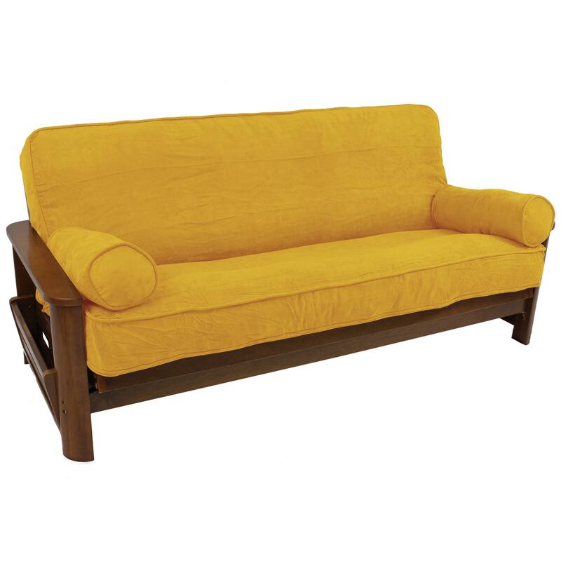 Microsuede Full-Size 8-10 Inch Thick Futon Cover Set with Two Bolster Pillows - Full