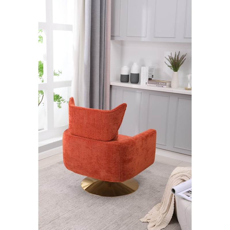 Orange Modern 29.9" Upholstered 360° Swivel Accent Chair with Iron Base and Pillow