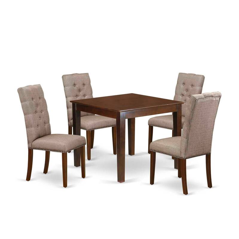 HomeStock 5-Pc Mahogany Finish Solid Wood Top - Rectangular Dining Room Set with High Back - Seats 4