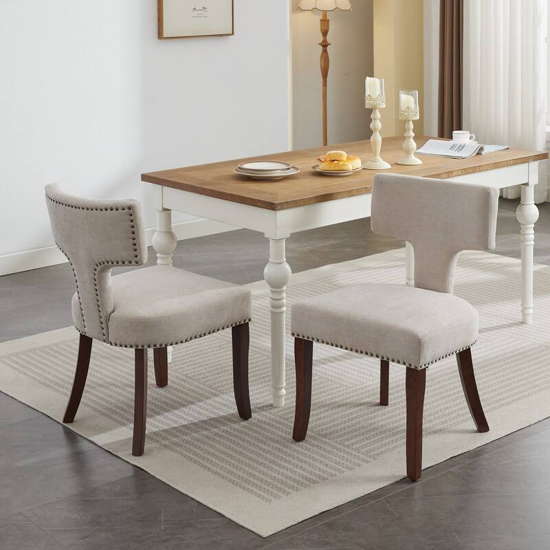 Hardwood Frame Dining Chairs Set of 2, Dining Chair with Curved Backrest - White