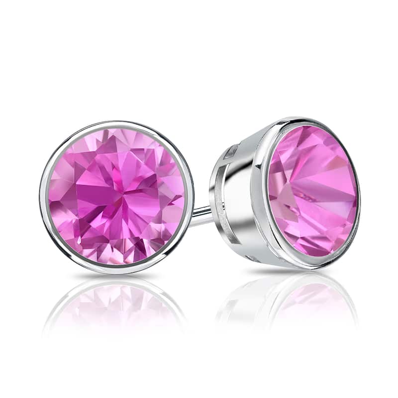 Auriya 14k Gold 1/4ctw Bezel-set Pink Sapphire Gemstone Stud Earrings - White