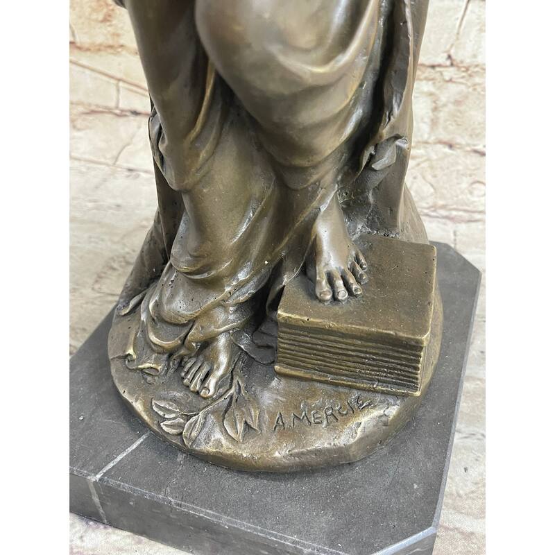 Winged Angel Warrior Goddess Nike Victory Bronze Statue Sculpture Marble Base
