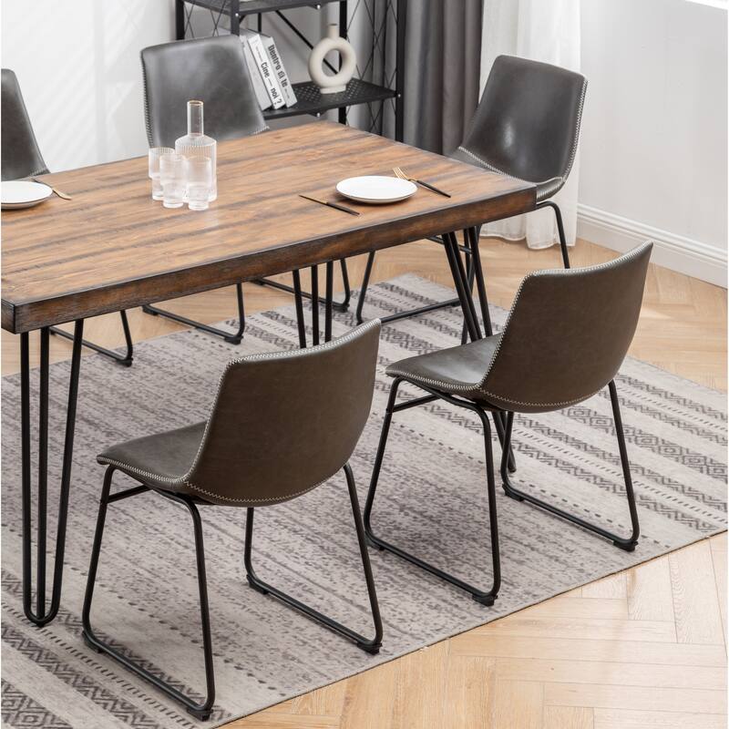 Industrial Style 7-Piece Dining Set with Rectangular Table and 6 Faux Leather Upholstered Dining Chairs