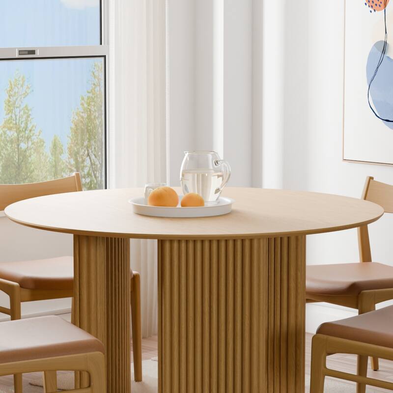 Dovelina 46" Modern Round Dining Table with Artistic Fluted Base & Safe Rounded Edges for Family