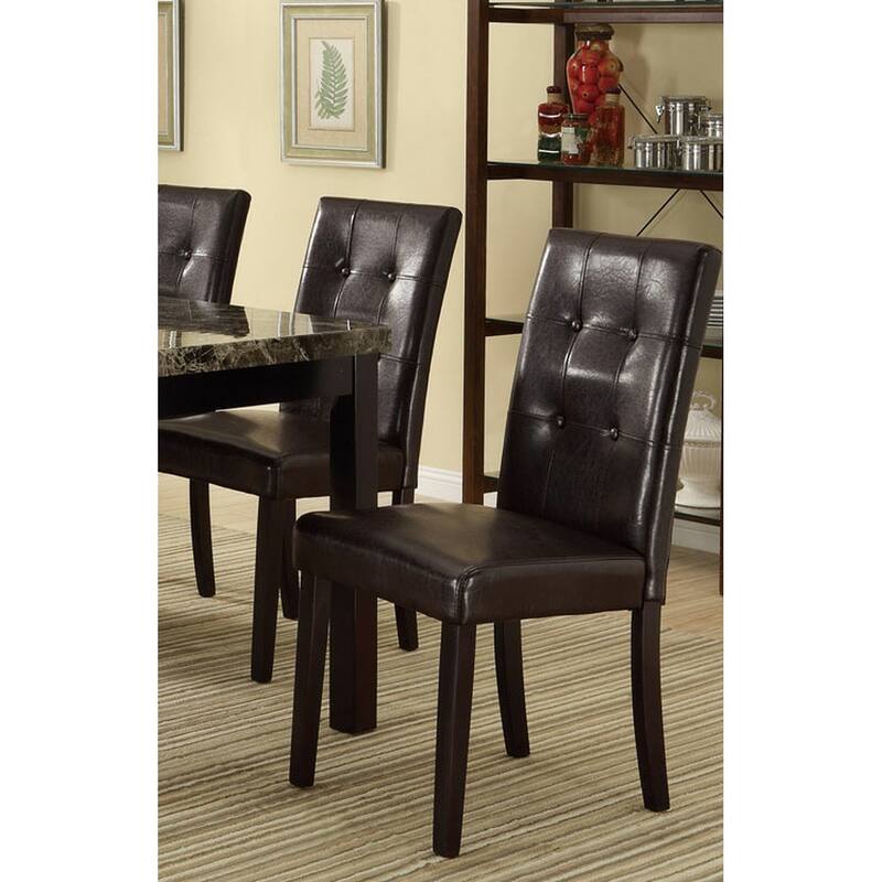 Modern Set of 2 Dining Chairs with Leather Tufted Backrest, Foam-Padded Seat, Solid Wood Legs for Dining Room Living Room