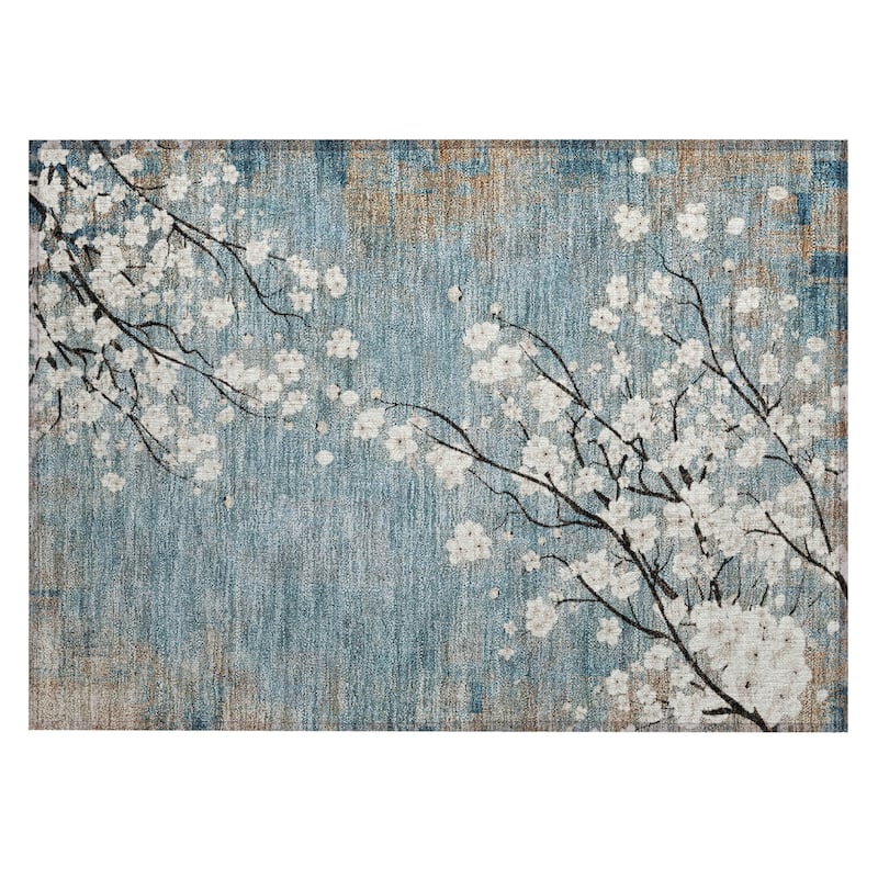 Machine Washable Indoor/ Outdoor Modern Floral Chantille Rug