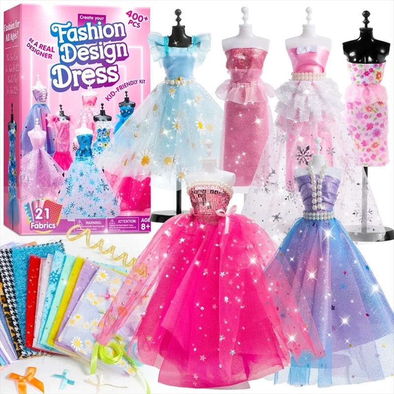 400+PCS DIY Sewing Kits with 3 Mannequins for Kids - Multicolor