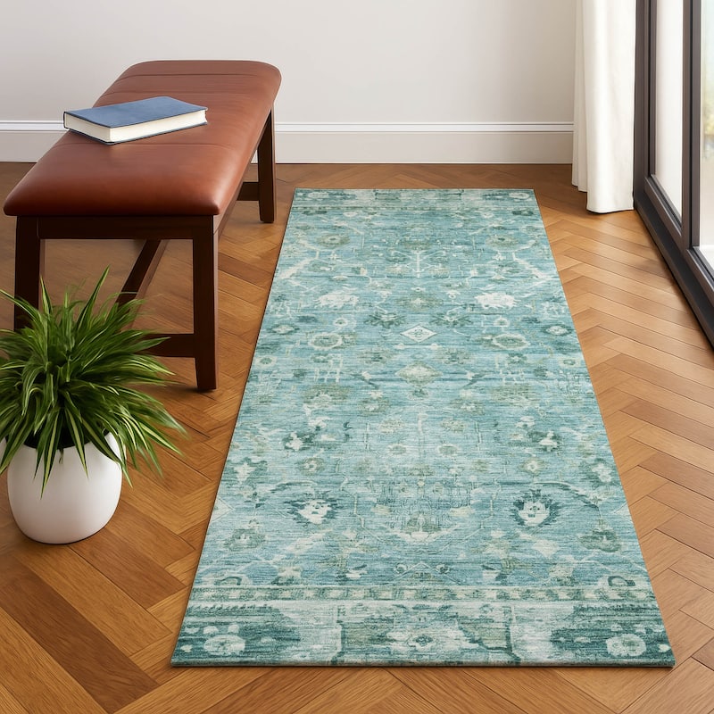 Premium Washable Super Soft Vintage Traditional Mayfield Rug - Blue - 2'3" x 7'6"