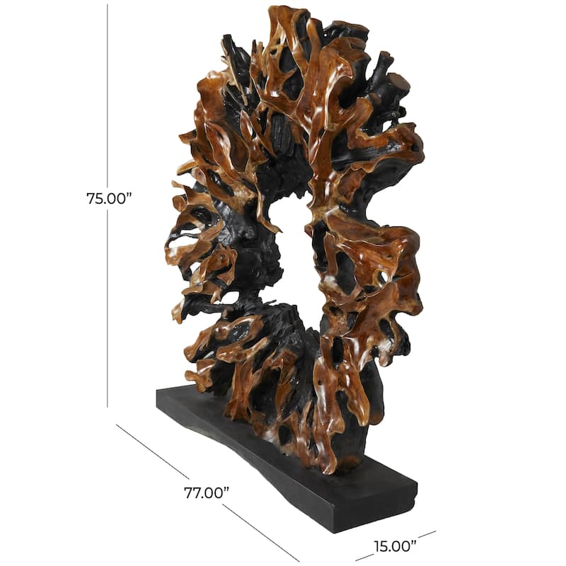 Teak Wood Abstract Handmade Large Oversized Tree Root Floor Decorative Sculpture - Brown or Light Brown - Roche River Decor