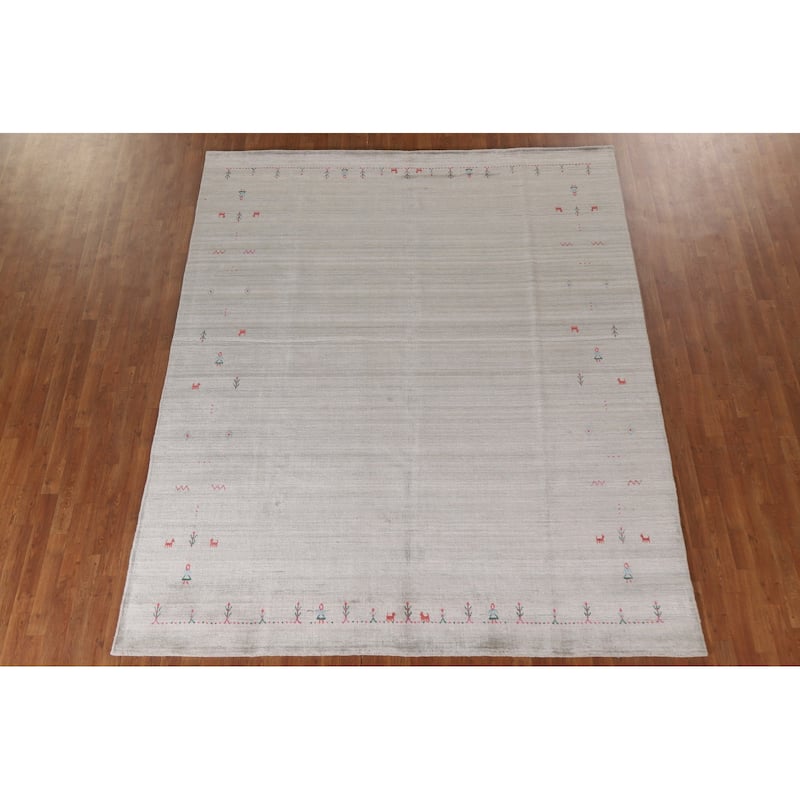 Gabbeh Area Rug Hand-Knotted Oriental Wool Carpet - 8'0"x 9'9"