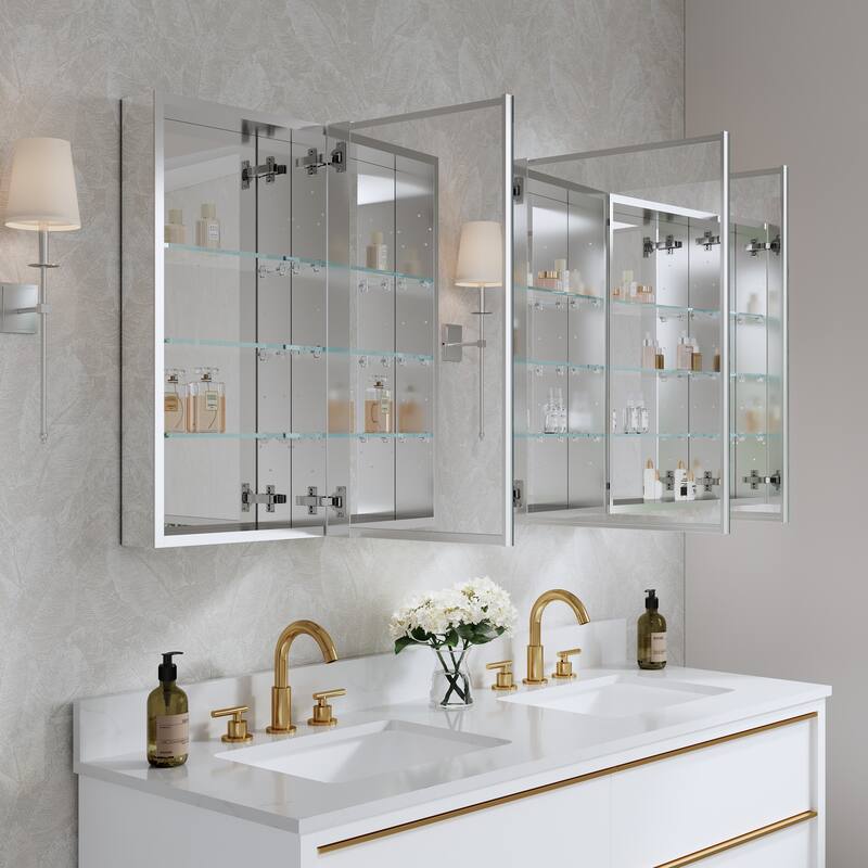 52''/56''W X 30''H Recessed Or Surface Wall Mount Bathroom Medicine Cabinet With Adjustable Glass Shelves