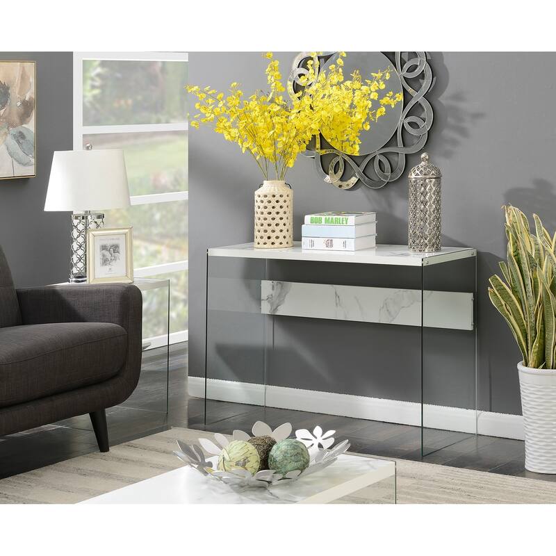Convenience Concepts SoHo Glass Console Table/Desk - White Faux Marble/Glass