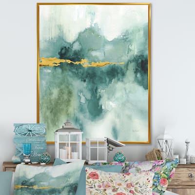 Designart "Blue Watercolor Impression with Gold" Traditional Framed Canvas - Blue