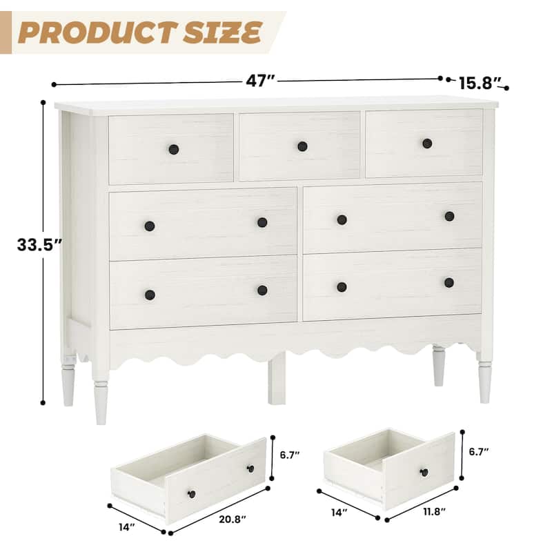 Narill Wave-Inspired 7-Drawer Dresser, 47-In Bedroom Chest of Drawers