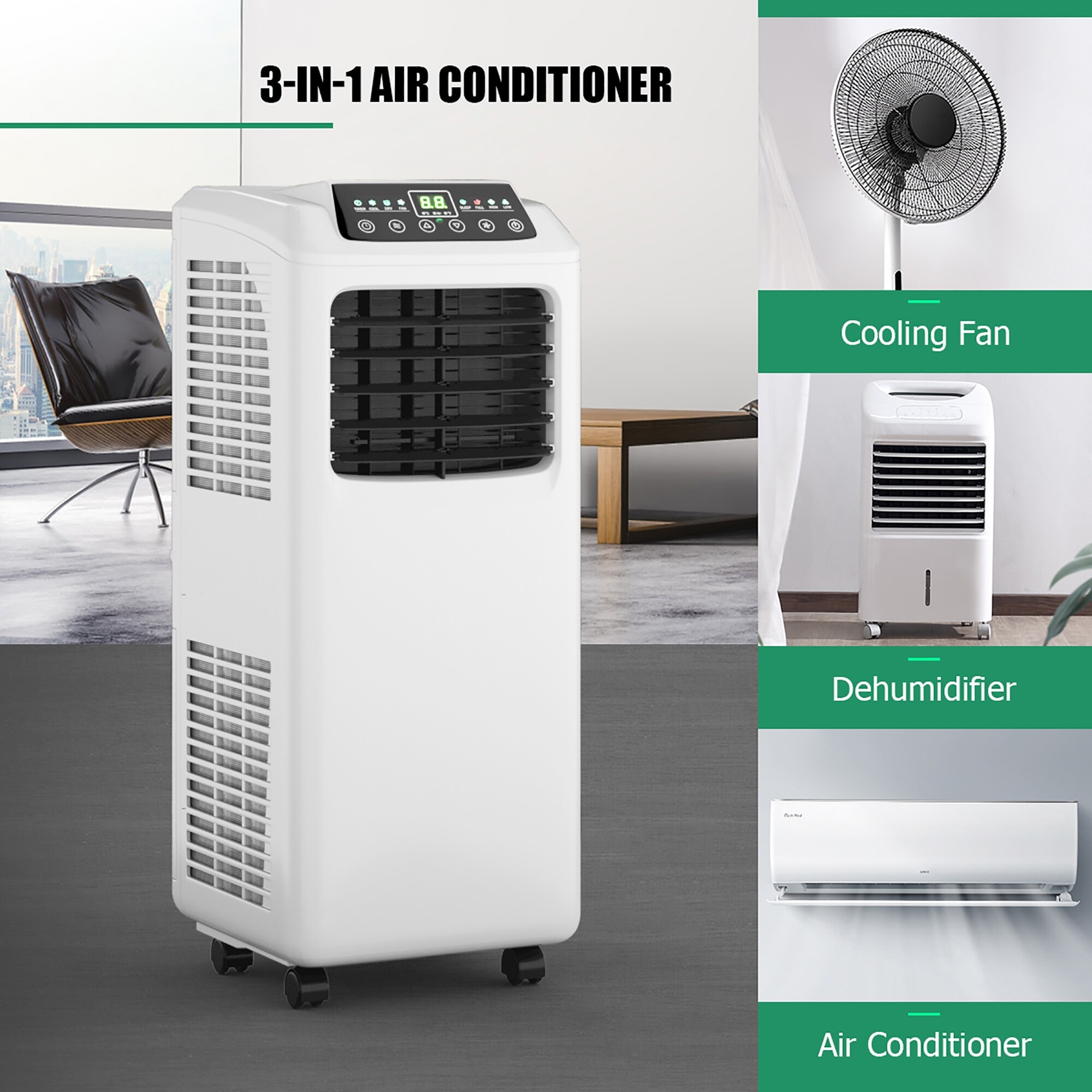 Costway 5000 BTU (8000 BTU ASHRAE) Portable Air Conditioner 3-in-1 Air  Cooler w/Dehumidifier & Fan Mode Black