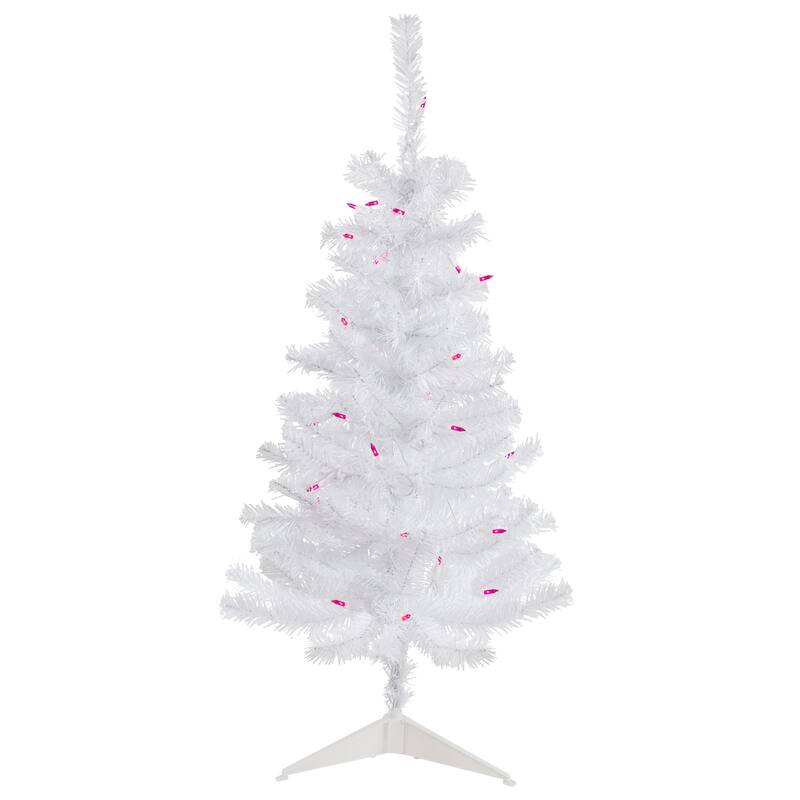 3' Pre-Lit Woodbury White Pine Slim Artificial Christmas Tree - Pink