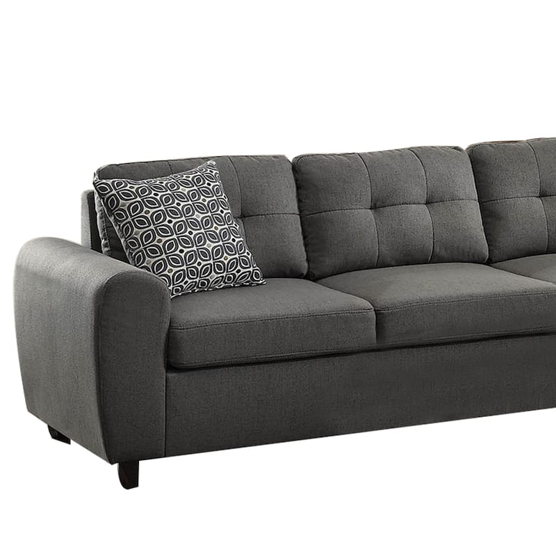 Fabric upholstered Tufted 2 Piece Sectional Sofa with Pillows, Gray
