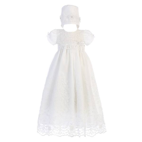 White Embroidered Christening Gown /& Bonnet