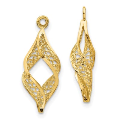 Curata 14k Yellow Gold Sparkle-Cut Polished Filigree Swirl Earrings Jackets (8mm x 24mm)