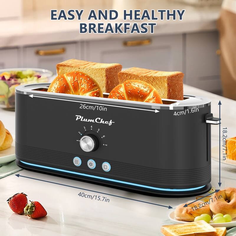 Anmytek 4-Slice Toaster Stainless Steel 1400W - 7 Browning Settings, Defrost/Reheat