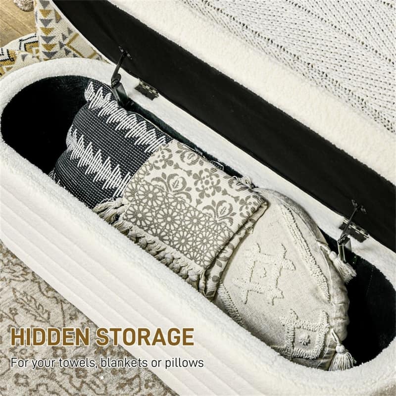 Upholstered Cream White Storage Bench with Thick Foam Seat and Hidden Storage Compartment - 45.7" L x 16.1" W x 15.9" H
