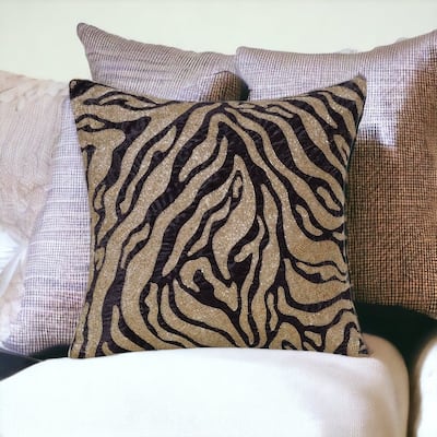 HomeRoots 20" X 20" Gold Safari Animals Abstract Polyester Zippered Pillow With Beads