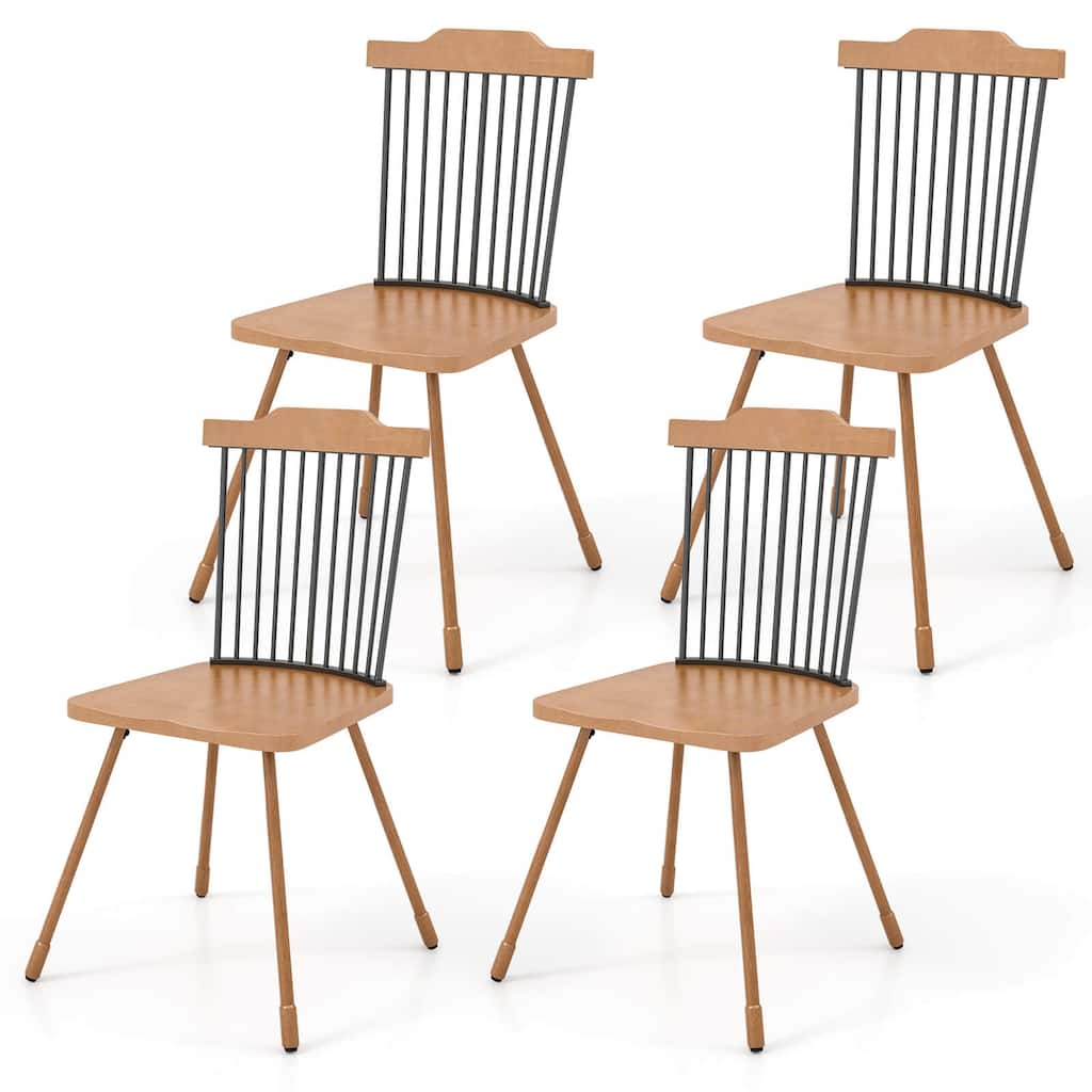 Gymax Windsor Chair Set of 4 Metal Legs Supported Dining Chair