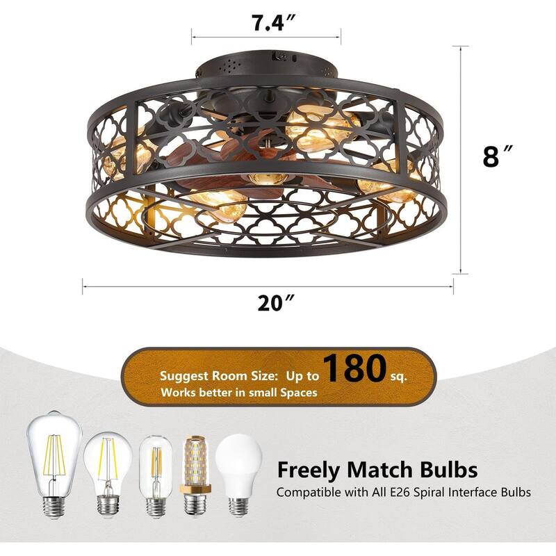 20Inch Ceiling Fans with Remote Control,6 Speed Reversible Flush Mount Low Profile Rustic - N/A