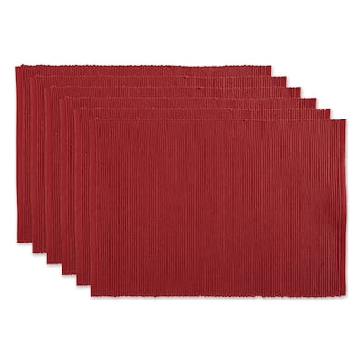 Textured Ribbed Cotton Dining Table Placemats - 19" - Barn Red - Set of 6