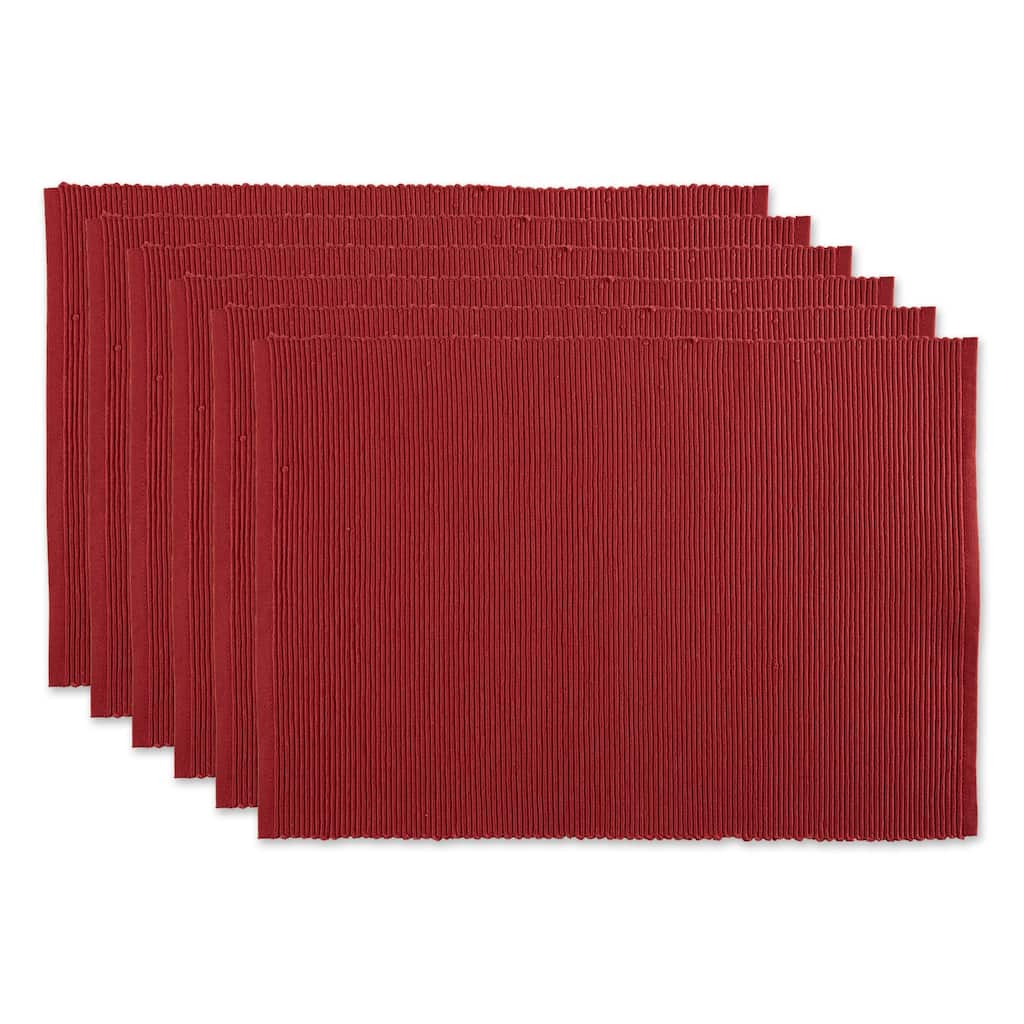 Textured Ribbed Cotton Dining Table Placemats - 19" - Barn Red - Set of 6
